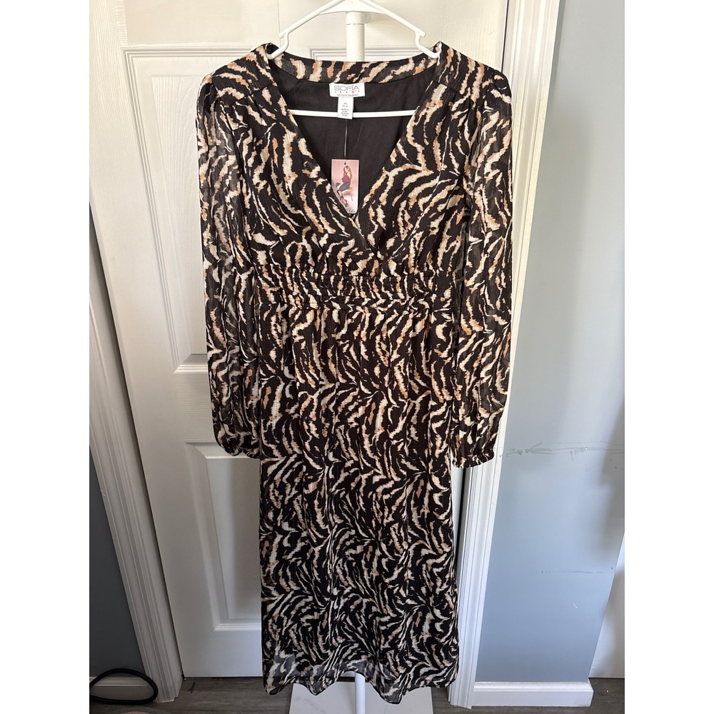 Sofia Jeans Sofia Vergara Animal Print Midi Dress Metallic Gold Stripe XS NEW